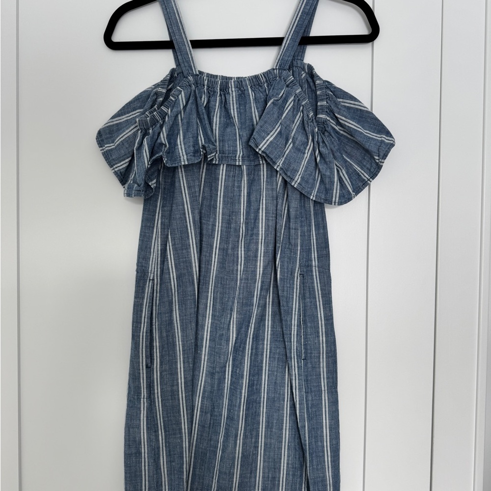 Striped Blue Off-Shoulder Dress - Picture 2 of 3